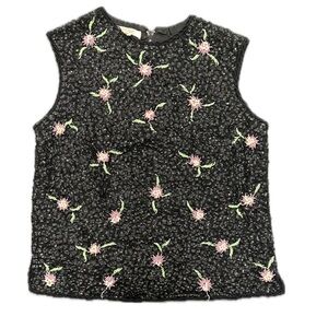 Vintage Floral sequin  Black Sleeveless Top